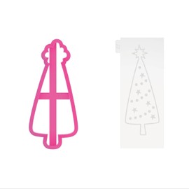 LissieLou Christmas Tree Cookie Cutter and Embosser Christmas Icing Stamp Fondant Embosser - Light Pink/Clear