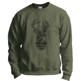 ThisWear Hunting Accessories Deer Hunting Word Collage Deer Hunter Gift Crewneck Sweatshirt 2XL MlGrn Military Green