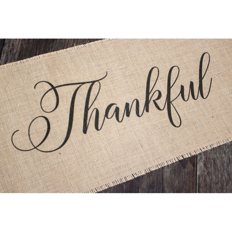 Grateful Thankful Blessed burlap table runner