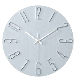 ALEENFOON 12 Inch Round Non-ticking Wall Clock, 3D Large Number Modern Quartz Silent Frameless Ultra Thin Wood Grain Wall Clocks for Home Living Room Office Kitchen School (Silver)