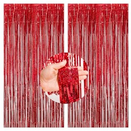 CC wonderland zone Pack of 2 Red Glitter Tinsel Curtains (1 m x 2.5 m), Metallic Foil Curtains, Tinsel Curtain for Photo Background, Ruby Wedding, Jungle, Birthday, Ladybug Party Decoration