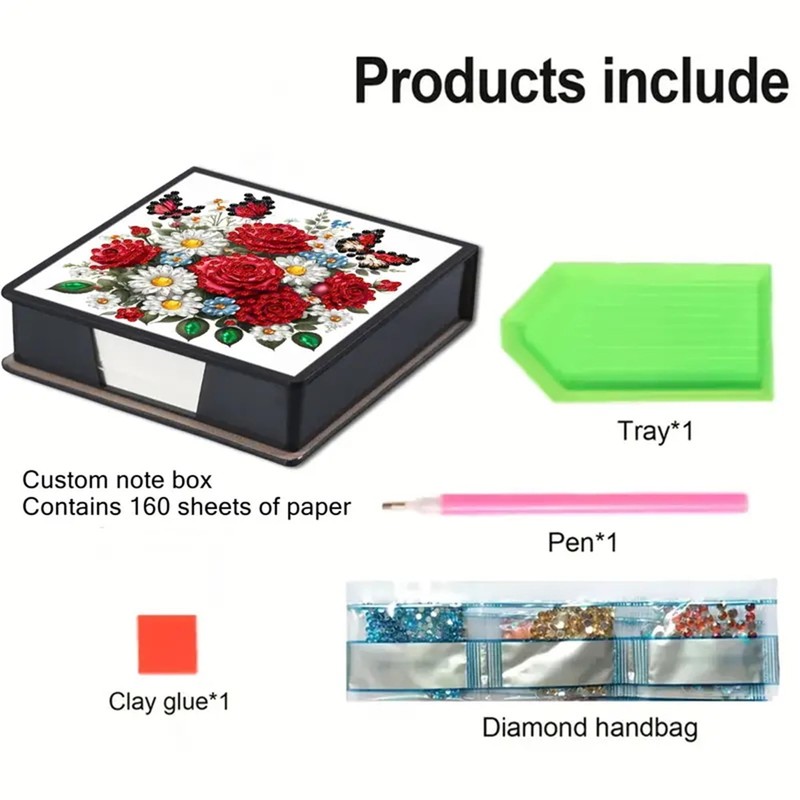 Rose Diamond Painting Kit Note Box,Memo Paper Storage Box Diamonds