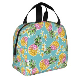 VOOHDDY Pretty Tropical Pineapple Fashion Insulated Lunch Bag For Women Reusable Lunch Box Container Waterproof Portable Cooler Thermal Tote Bag For Work Office Picnic Beach Travel