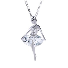 KONFEN Ballerina Dancer Necklace for Women, 925 Sterling Silver Ballet Dancer Pendant Necklace for Girls with Zircon, Ladies Jewellery Gift for Her Girlfriend Anniversary Birthday Christmas, Silver