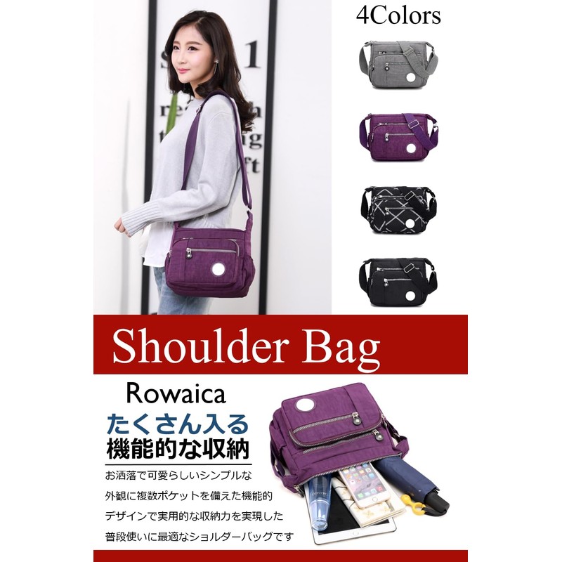 Rowaica Women's Crossbody Shoulder Bag, Lightweight, Nylon, Compact, Black