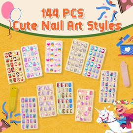 240PCS Kids Press on Nails with Nail Glue Cute Pre glue False Nails for Children Girls Long lasting Quick Stick on Full Cover Acrylic Nail Kit for Girls Kids Gift DIY Nail Art Decor (Candy Unicorn)