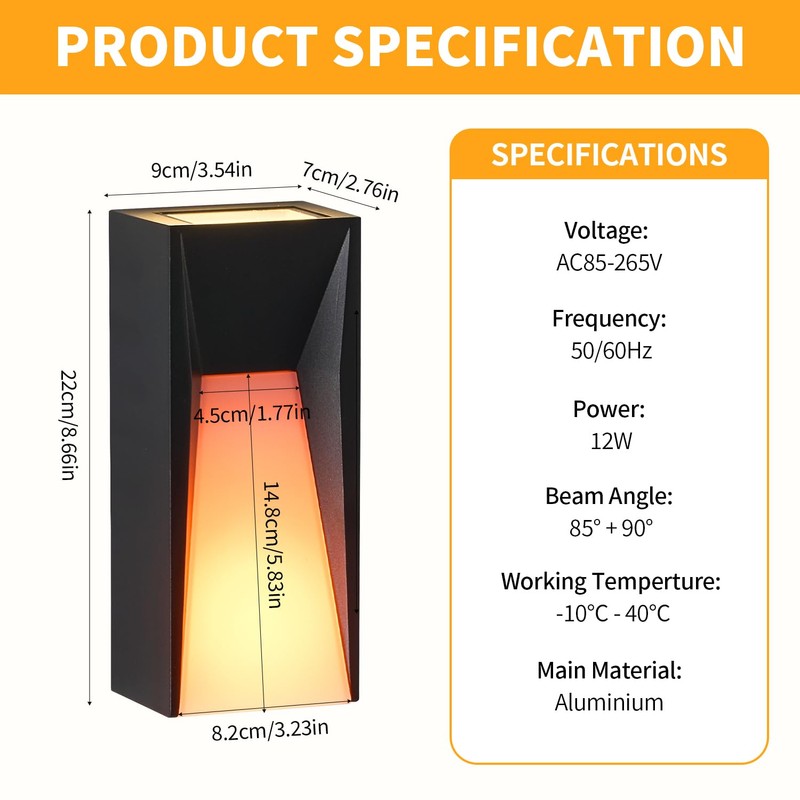 Modern Black LED Dynamic-Flame Effect Wall Lights,12W,3000K,Waterproof