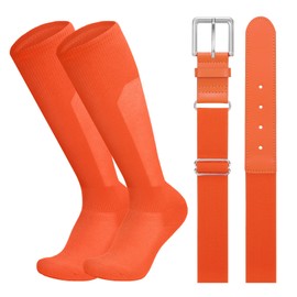 LEACOOLKEY Baseball Belt and Socks Combo Set Breathable Softball Socks and Elastic Belt for Adult Men Women Orange