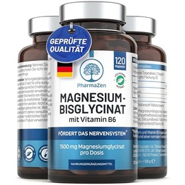 Magnesium Bisglycinate High Dose - 1500 mg Magnesium Bisglycinate Complex with Vitamin B6 - 300 mg Elementary Magnesium per Daily Dose - 120 Capsules - Premium Chelated Glycinate - Laboratory Tested, Vegan