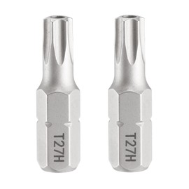 HARFINGTON 2pcs T27H Torx Screwdriver Bit 1/4" Hex Shank 25mm/1" Length Magnetic Star 6 Point Head S2 Steel Screw Driver Bit with Hole