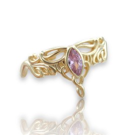 ASIKACCESSORIES 925 Sterling Silver Lord of The Ring/Arwen crown Ring/Elvish Jewelry for Women/Pink Zirconia Stone Ring (gold)