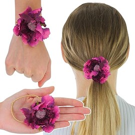 ToBeInStyle Multi-Pack & Single Flower Crown Wreath Garland Style Headbands & Hair Ties for Weddings & Outdoor 60s Style Music Festivals, Single: Maroon Flower Hair Tie, One Size