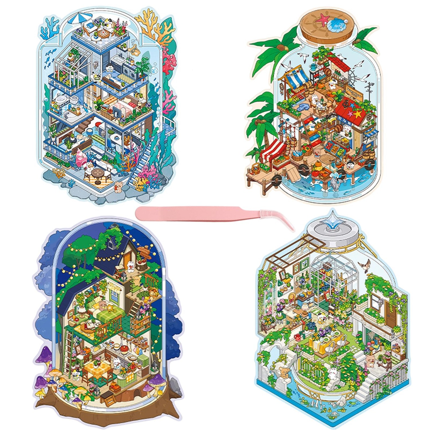 3D House Stickers Set of 4 DIY 3D Collage Material Scene Stickers Paper ...