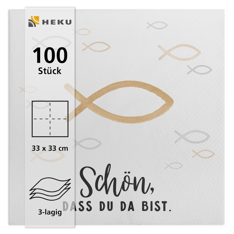 HEKU 100 napkins, 3-ply, 33 x 33 cm, fish, absorbent
