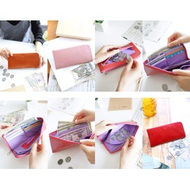 Framework Women's Long Wallet with Coin Purse, L-Shaped Zipper, Genuine Leather, Gloss, gold