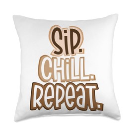 Sip Chill Repeat Cold Brew Latte Iced Coffee Lover Espresso Throw Pillow