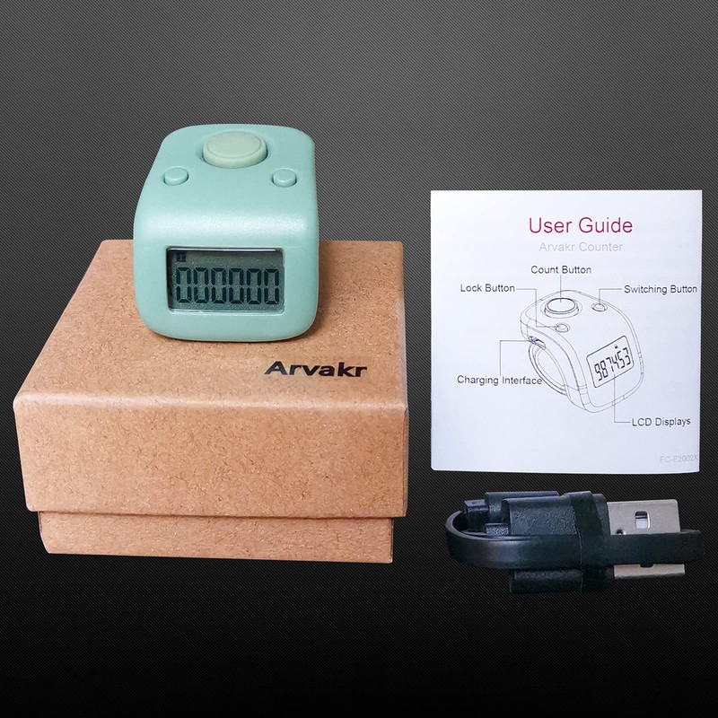 Arvakr Rechargeable Silent Finger Counter 6 Channels Digital Tasbih Tally