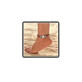 Dishowme Flower Shell Anklet Bracelet Bohemian Turquoise Beads Foot Chain Multicolored Woven Wax Rope Summer Beach Barefoot Sandal Jewelry for Women Girls (Black B)