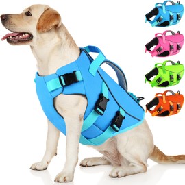 Dogcheer Dog Life Jacket with Double Rescue Handle, Reflective Dog Harness Life Vest for Swimming Boating, Adjustable Puppy Swim Jacket Pet DFD Flotation Vest for Small Medium Large Dogs - Blue XL