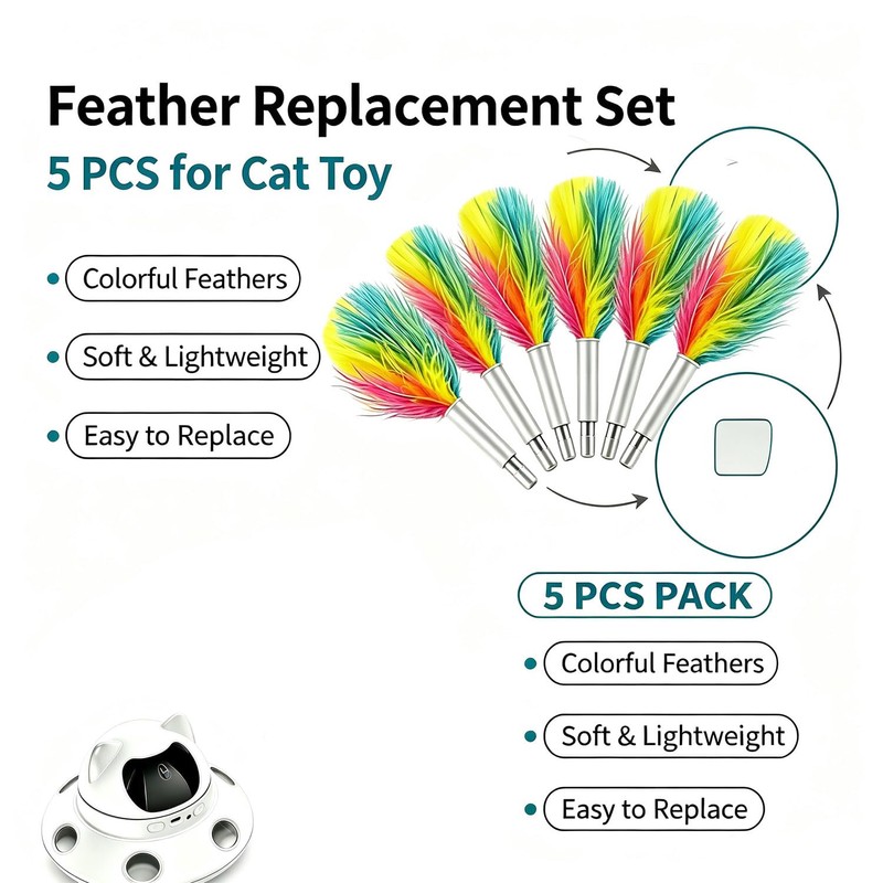Foyoilait Telescopic Feather Decor Parts, Replacement Accessory 3-in-1 Auto Cat
