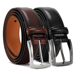 Belts Men 2 Pack YOORAN Leather Belt Prong Buckle for Dress Pants Casual & Work Golf 1 3/8" Gift Box