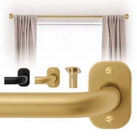 Blackout Curtain Rod Wrap Around Design, Adjustable 36-66 Inches, Wall/Ceiling Mount, 1 Inch Diameter, Room Darkening French Return Heavy Duty Metal, Modern Minimalist Bracket, Brushed Gold