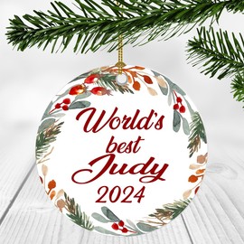 Merry Christmas Ornament with Name Judy Ornament - World's Best Judy - Xmas Tree Decorations Gift for Judy, Christmas Ornaments 3 Inch Plastic Flat for Tree