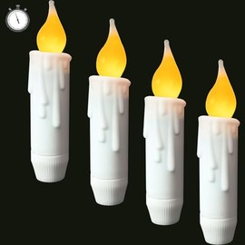 Velas cónicas cortas que funcionan con pilas con temporizador, velas LED sin llama parpadeante, velas eléctricas blancas de 4.75 pulgadas para chimenea, Navidad, Halloween, boda