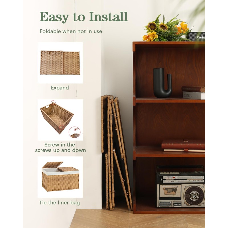 SETVSON Storage Basket with Lid Wicker Baskets for Storage with