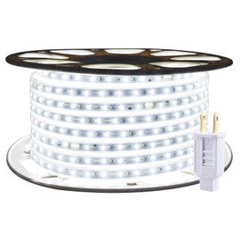 Ollrieu Rope Lights Outdoor Waterproof 98.4ft LED Strip Light Daylight White 1800 LEDs 6000K 110V Flexible Connectable Indoor Decorative Plug-in Tape Lighting for Patio Deck Camping Christmas