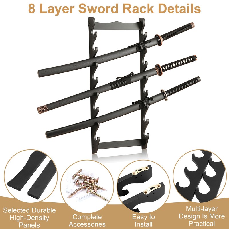 awagas 8 Tier Sword Holder Wall Mount, Display Sword Rack