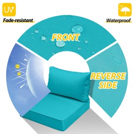 AAAAAcessories Outdoor Seat Cushions for Chairs, Fade-Resistant, Waterproof Patio Furniture Replacement Cushions, 23.5" x 25.5" x 5" + 23.5" x 13.5", Turquoise Blue