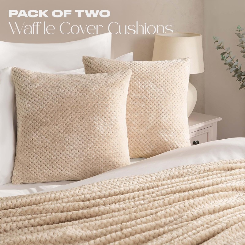 Brentfords Waffle Fleece Cushion Covers Set of 2 Plush Scatter