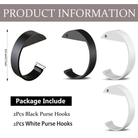Hfpengzan 4Pcs C Shape Purse Hook for Table, Desk Bag Hook for Hanging Bag, Bag Hanger Hook for Dining Tables, Desks, and More Suitable for All Bag Types（Black White）