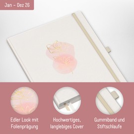 Häfft® Weekly Note Calendar 2026 A4 "Soft Flower" Book Calendar, Planner Note Timer, Appointment Planner, Weekly Calendar, Organiser, Appointment Calendar with Pocket - Sustainable & Climate Friendly