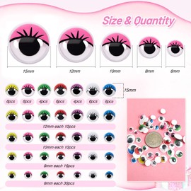 TOAOB 500pcs Googly Eyes Self Adhesive for Crafts 6mm to 15mm Wiggle Eyes with Eyelashes Assorted Colors and Size Craft Sticker Eyes for DIY Arts Scrapbooking Decoration