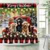Merry Christmas Shower Curtain Cute Cartoon Dogs Red Truck Xmas