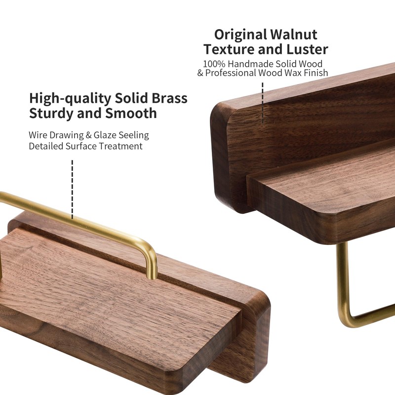 Mayhas Walnut Toilet Paper Holder Wall Mount with Shelf, Wooden
