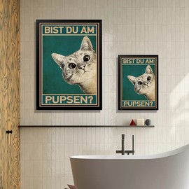 A4 Bist du am k Katze Bild Poster,Lustige Wanddekoration für Bad WC Toilette Klo Gäste-WC, mit witzigem Spruch, Vintage Katze Bad Wanddekoration ohne Rahmen