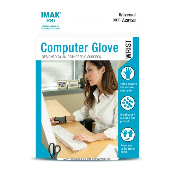 Brownmed - IMAK RSI Computer Glove - Comfortable Game Glove - Wrist Brace to Support Carpal Tunnel - Compression Glove for Working, Gaming & More - Ergonomic Keyboard Glove for Palm & Wrist Support