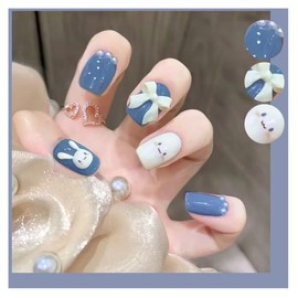 Domiya Nail Tip, 3D Nails, 24 Pieces, Very Short Popular, Nail Stickers, Cute, False Nails, Short, Round Tip, Fashion Nail (D18)
