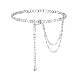 Bruislard Silver Chain Belt Waist Chain Belts Adjustable Chains Belts Punk Waist Chains Metal Belt for Dresses Jeans Skirts Trousers