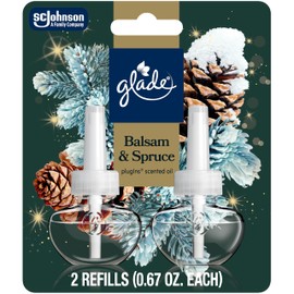Glade PlugIns Refills Air Freshener, Balsam & Spruce, Scented and Essential Oils for Home and Bathroom, 0.67 Fl Oz, 2 Count