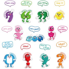 Pasimy 22 Pcs Punctuation Bulletin Board Set for Classroom, Punctuation Posters Educational Learning Poster Cutouts with Adhesive Glue Point Dots for Classroom Home Learning