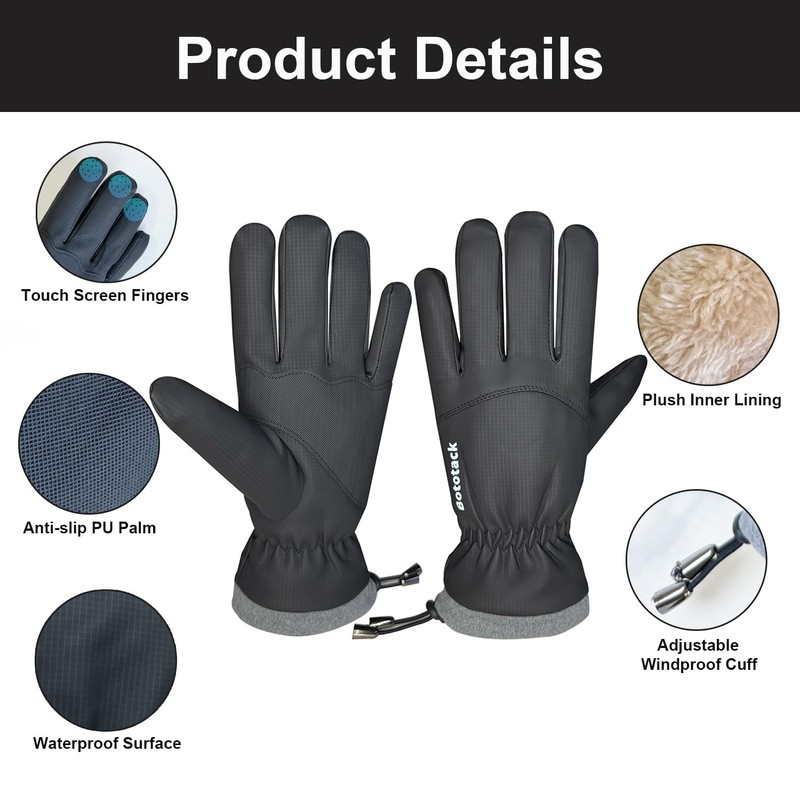 Bototack Winter Waterproof Ski Gloves Men Women, Windproof Thermal Touch