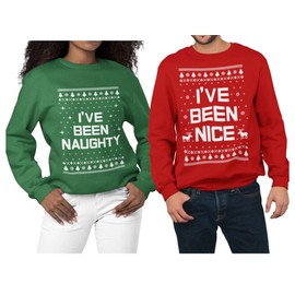Tstars Naughty & Nice Couples Ugly Christmas Sweatshirts Funny His and Hers Xmas Matching Holiday Sweatshirt for Men Women Nice Red XX-Large/Naughty Green XX-Large