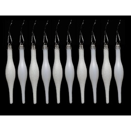 Simply Products 10 Droplet Baubles - Great Christmas Tree Decoration, Matte & Glitter Icicle Baubles (White Glitter & Matte)