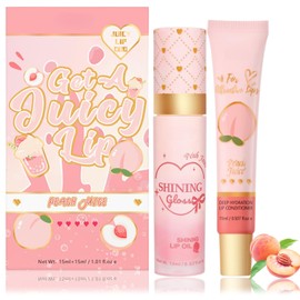 Lip Conditioner & Lip Oil Set - Hydrating Lip Blam Set for Girls - Peachy Lip Conditioner with Shea Butter & Vitamin E - Moisturising Lip Care Duo - Gift Set for Dry Lips (Peach)