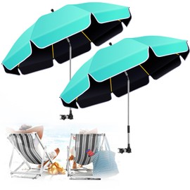 2Pack 48.8 inch Large Beach Umbrella with Clamp Sun Shade Umbrella for Beach Chair, 360°Adjustable UV Protection Golf Umbrella with Clip beach Umbrella for Beach Outdoor Patio Stroller Wheelchair