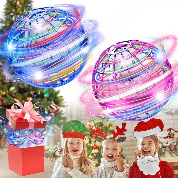 2-Pack Flying Ball, Magic Flying Orb Ball, Galactic Fidget Spinner Ball with 360°Rotating RGB Lights, Controller Mini Boomerang Drone Flying Toys for Kids Adults Birthday